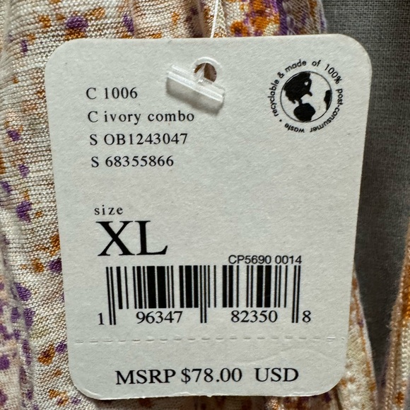 Free People Next Vacation Top in Ivory Combo. Size XL - Picture 3 of 4